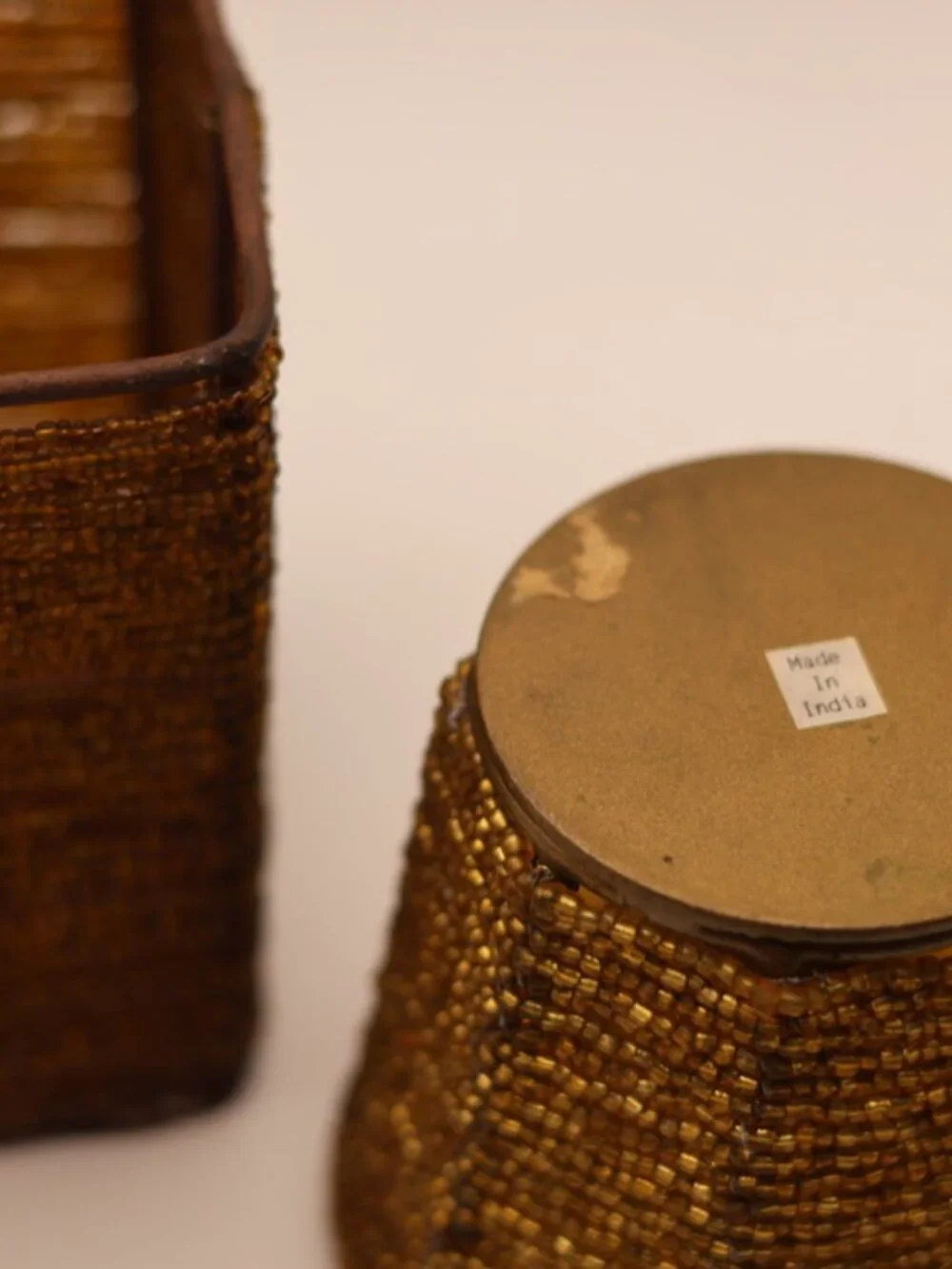 Vintage Beaded Candle Holders or Vanity Dishes Made in India
